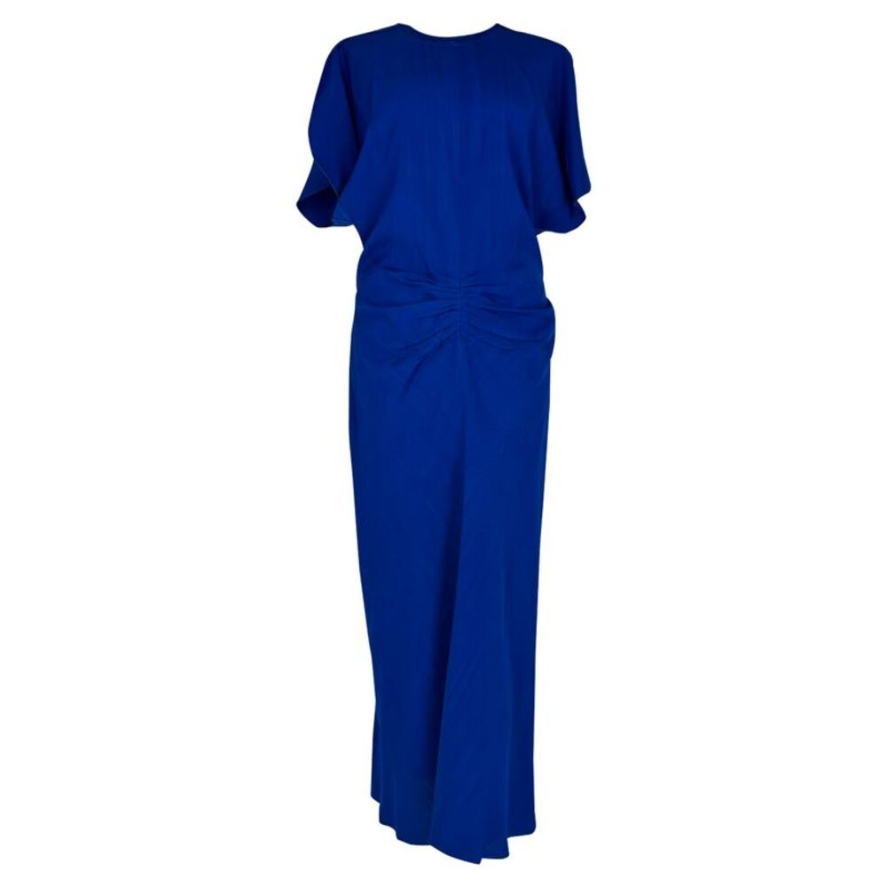Victoria Beckham Gathered Midi Dress in Blue Viscose